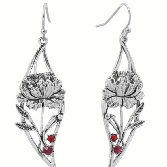 WORLD MARKET WILDFLOWER/ GEMSTONE DETAIL DANGLE EARRINGS - Picture 7 of 7